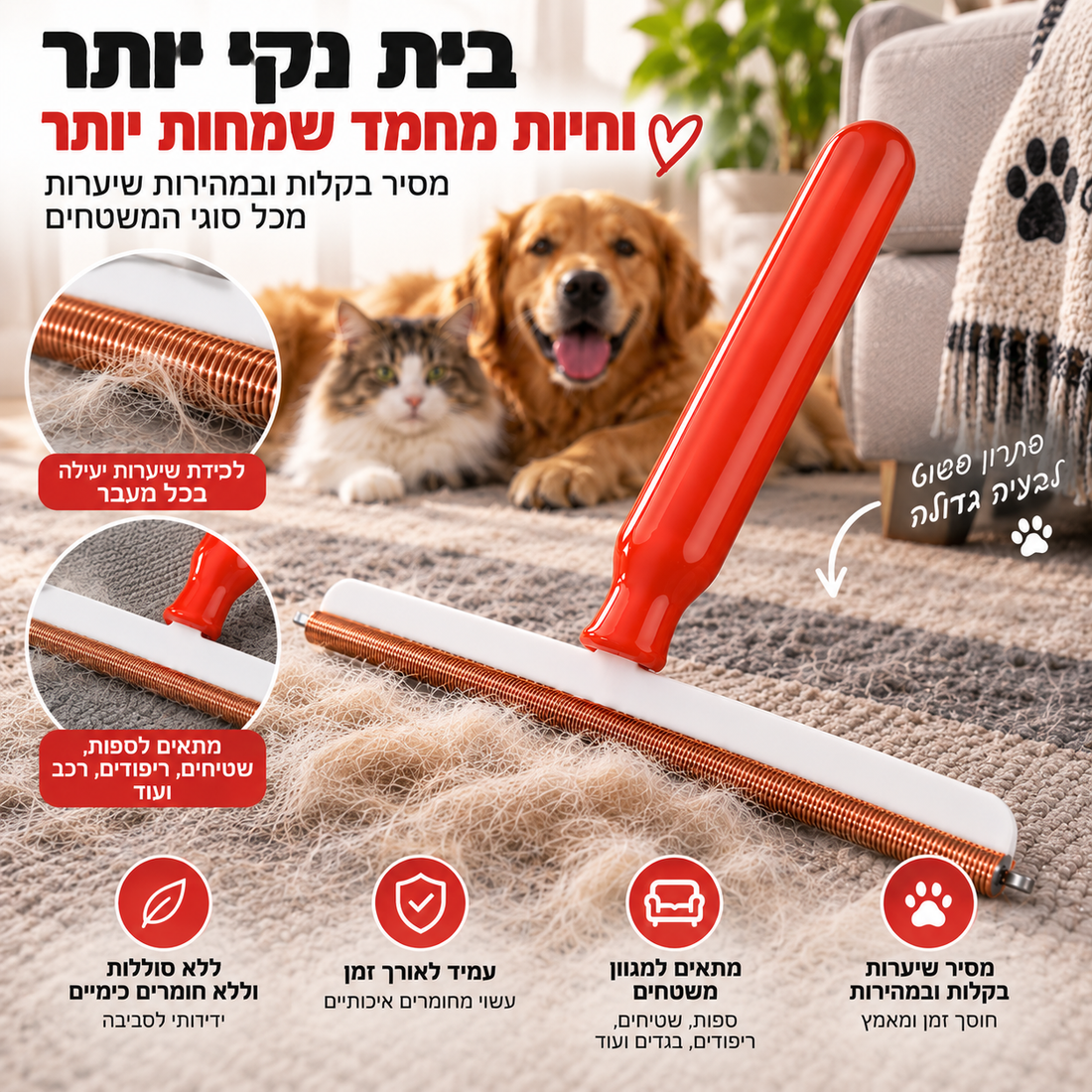 מסירון הדרך הקלה לניקוי שיער ופרווה מכל בד